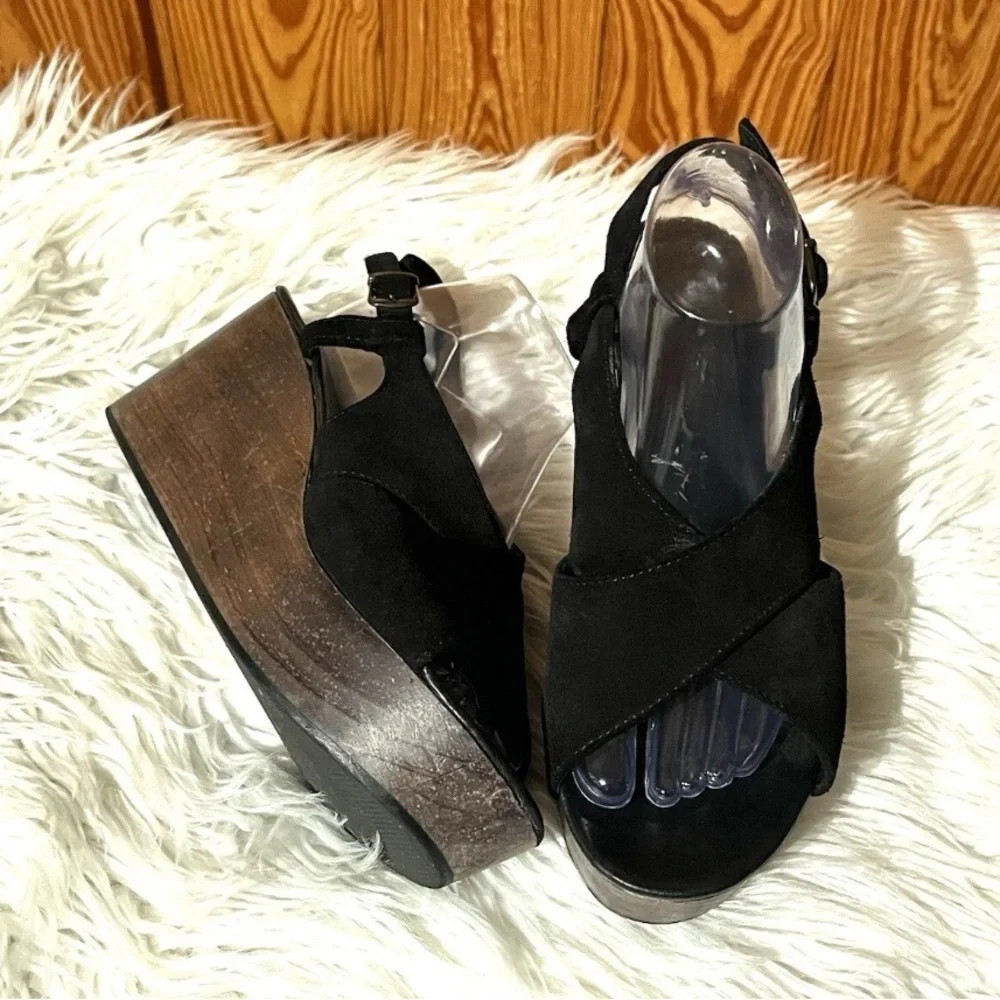 Cordani Josie Black Suede Leather Wedge Platform Sandals